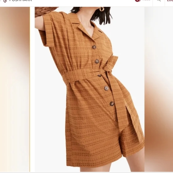 Madewell Pants - Nwt Madewell SEERSUCKER CAMP ROMPER IN SAHARA SAND sz-M